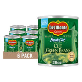 Del Monte front packaging 28 oz can showing label and pack of six for pantry convenience