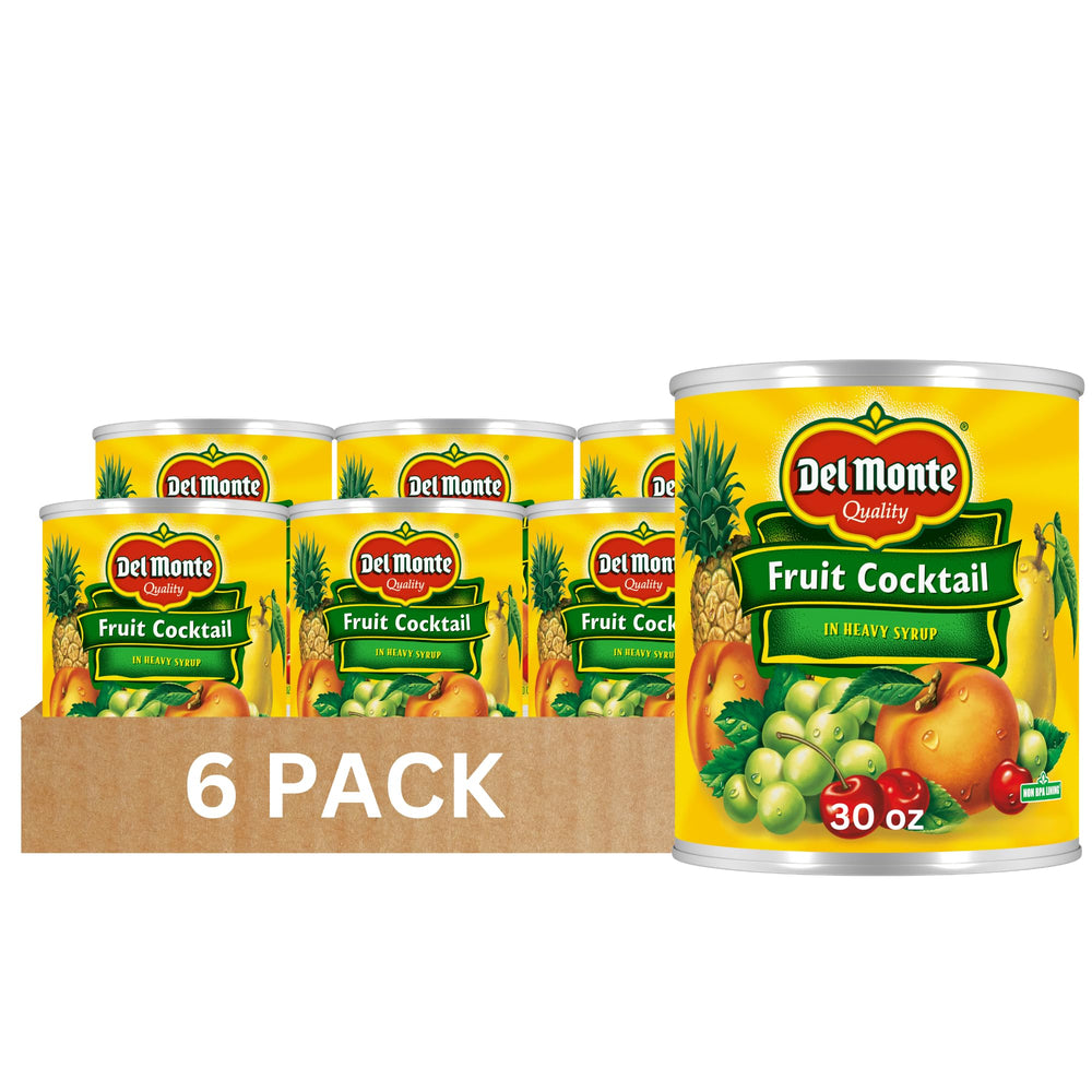 Del Monte front packaging 30 oz can showing mixed fruit and brand benefit