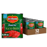 Del Monte front packaging showing sliced beets and can, convenient ready-to-use