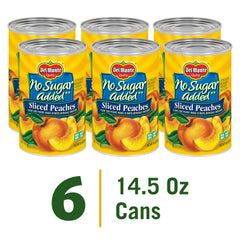 Del Monte open can revealing peach slices in water for quick snacking benefit