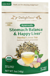 DelighTeas front packaging showing 5oz tin and organic badge for trust