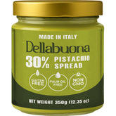 Dellabuona front jar showing premium pistachio cream and elegant packaging