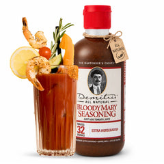Demitri's bottle front label showing bold horseradish flavor and size
