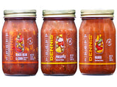 Dennis' front packaging showing three 16 oz jars for clear product identification and variety