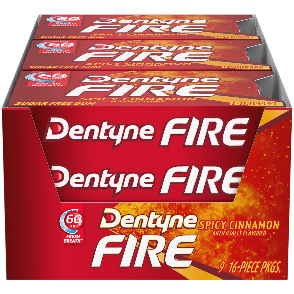 Dentyne front packaging showing bold cinnamon flavor and pack count