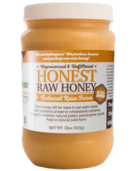 Desert Creek Honey jar front view showing honest raw honey, clear origin labeling and freshness benefit