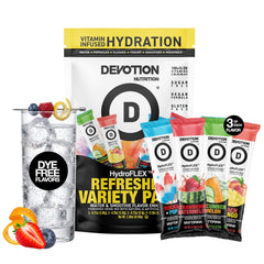 Devotion Nutrition HydrofLEX front packaging showing 12-stick box for easy hydration
