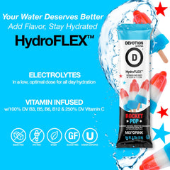 Devotion HydroFLEX single stick close-up with clear ingredient labeling and portability benefits