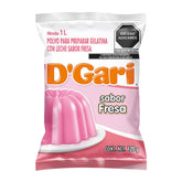 D'Gari front packaging showing five strawberry gelatin packets and clear labeling, easy stocking
