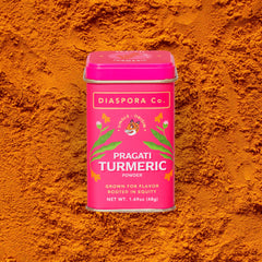 Diaspora Co turmeric added to pan showing enhanced color in cooking
