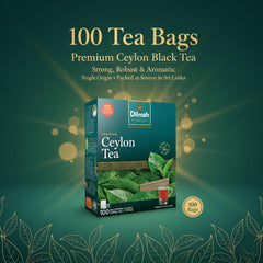 Dilmah tea bags beside ruler demonstrating size and bag count