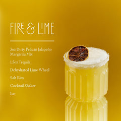 Dirty Pelican margarita cocktail served with jalapeño garnish offering bold party-ready taste