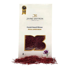 Divine Healing Saffron front package showing premium branding and jar benefit