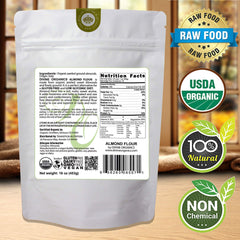 Close-up texture of Divine Organics almond flour in jar highlighting fine grind for tender baking