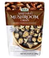 DJ&A front packaging of shiitake mushroom crisps showing bag and label benefits