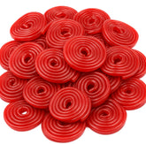 DM Sweets front packaging showing 1 lb resealable bag and vibrant red wheels, convenient storage