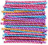 DM Sweets front packaging showing bulk 120 count bag and colorful straws for easy party prep