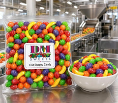 DM Sweets fruit shape detail showcasing recognizable banana and apple