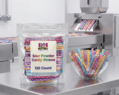DM Sweets individually sealed straw being opened for a mess-free, portable treat