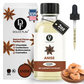 Dolce Flav front label showing 2oz anise extract, clear branding and benefit