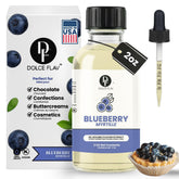 Dolce Flav front bottle showing label and compact 2 ounce size, clear blueberry flavor