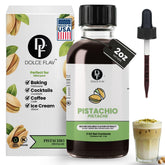 Dolce Flav front label showing pistachio extract and product details for clear identification and trust