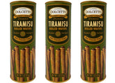 dolcetto front packaging showing three wrapped tiramisu rolled wafers and gifting appeal