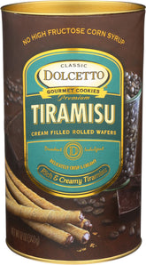 Dolcetto front packaging showing tiramisu wafer rolls and brand appeal