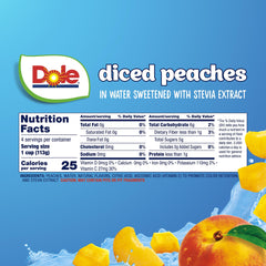 Dole close-up of peach chunks highlighting natural texture and real fruit quality