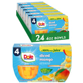 Dole front packaging showing 24-count mango cups and convenience benefit