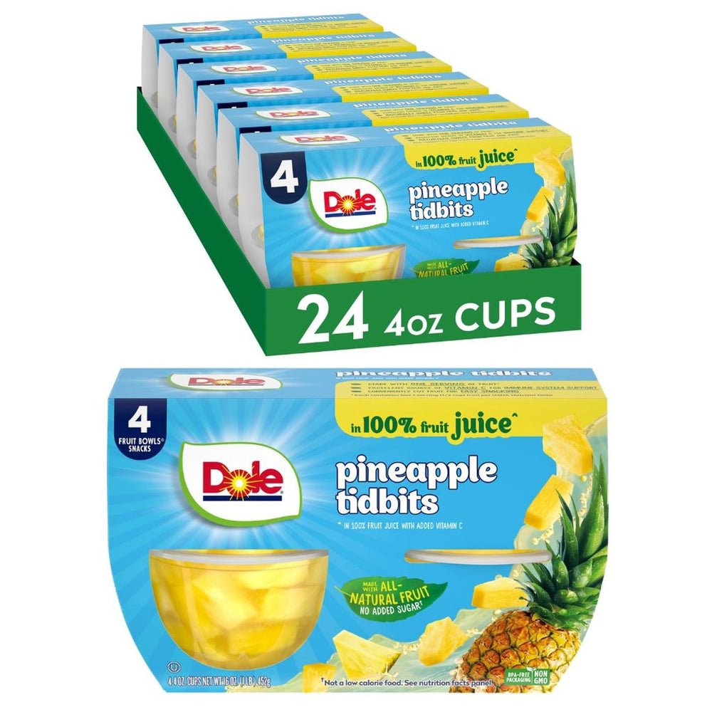 Dole front packaging showing 24-count cups and brand clarity for pantry storage