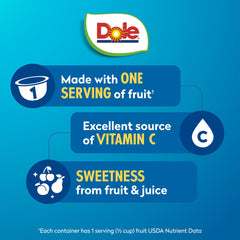 Dole open cup top view with mixed fruit in juice, easy serving