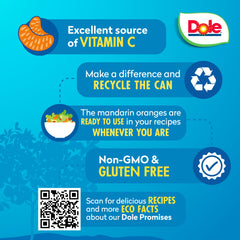 Dole open can with mandarin orange segments ready to eat for quick snacks
