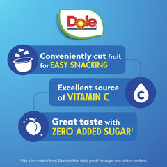 Dole open cup showing diced peaches ready to eat for quick portable snacks