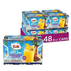 Dole front packaging showing six 6 fl oz cans and tropical branding benefit convenience