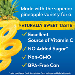 Open can of Dole Tropical Gold pineapple slices top view highlighting ready-to-eat convenience