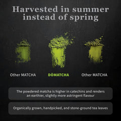 DoMatcha whisking matcha latte with foam, shows frothy creamy result