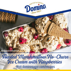 Domino pouring into bowl demonstrating quick measuring and convenience
