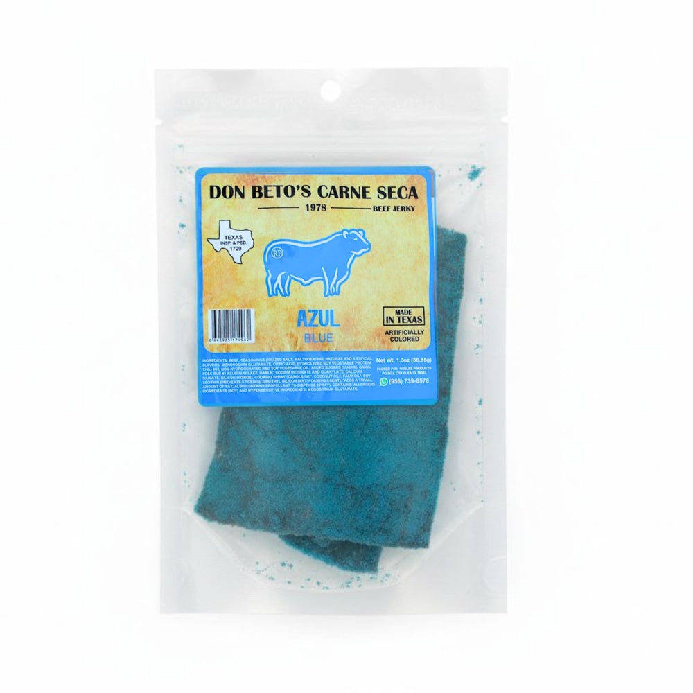 Don Beto's front packaging showing Spicy Blue flavor and size benefit
