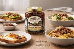 Don Emilio pasta dressed with salsa macha showing elevated meal appeal