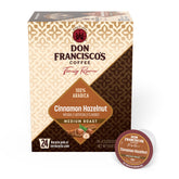 Don Francisco's front box showing cinnamon hazelnut pods for easy brewing