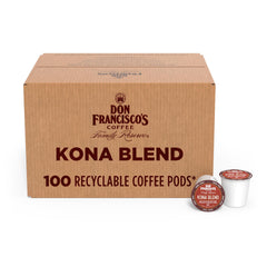 Don Francisco's front packaging showing 100-count Kona Blend and convenience