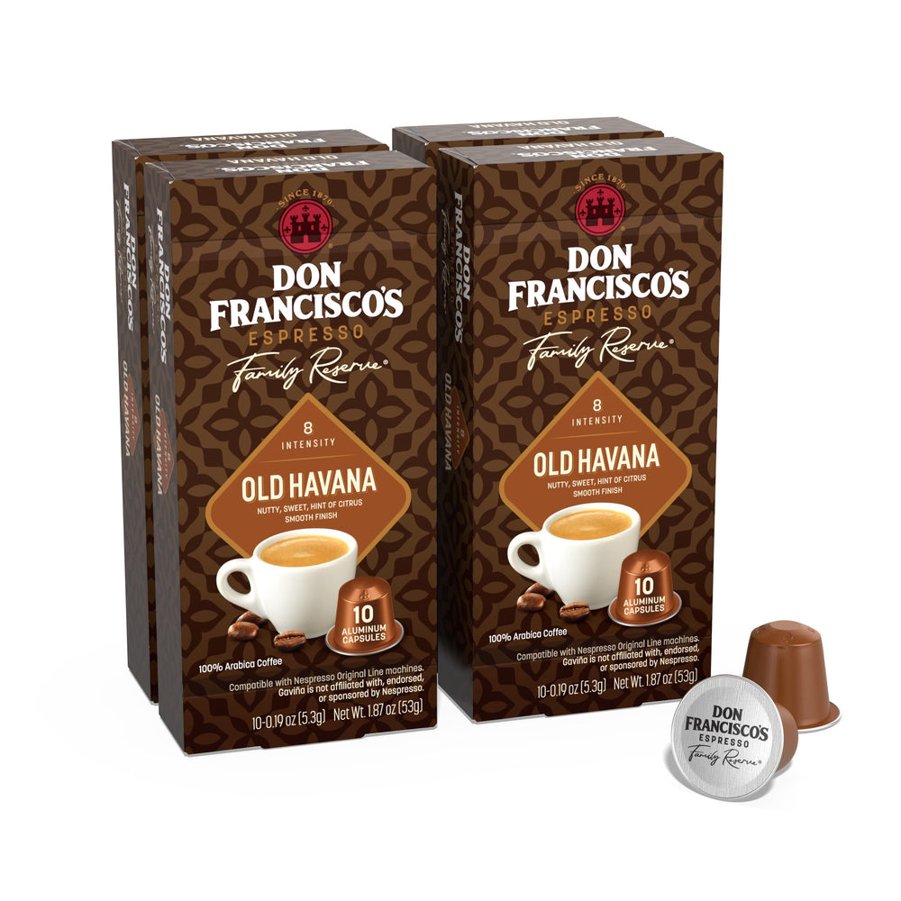 Don Francisco's front packaging showing 40-count, clear pantry benefit