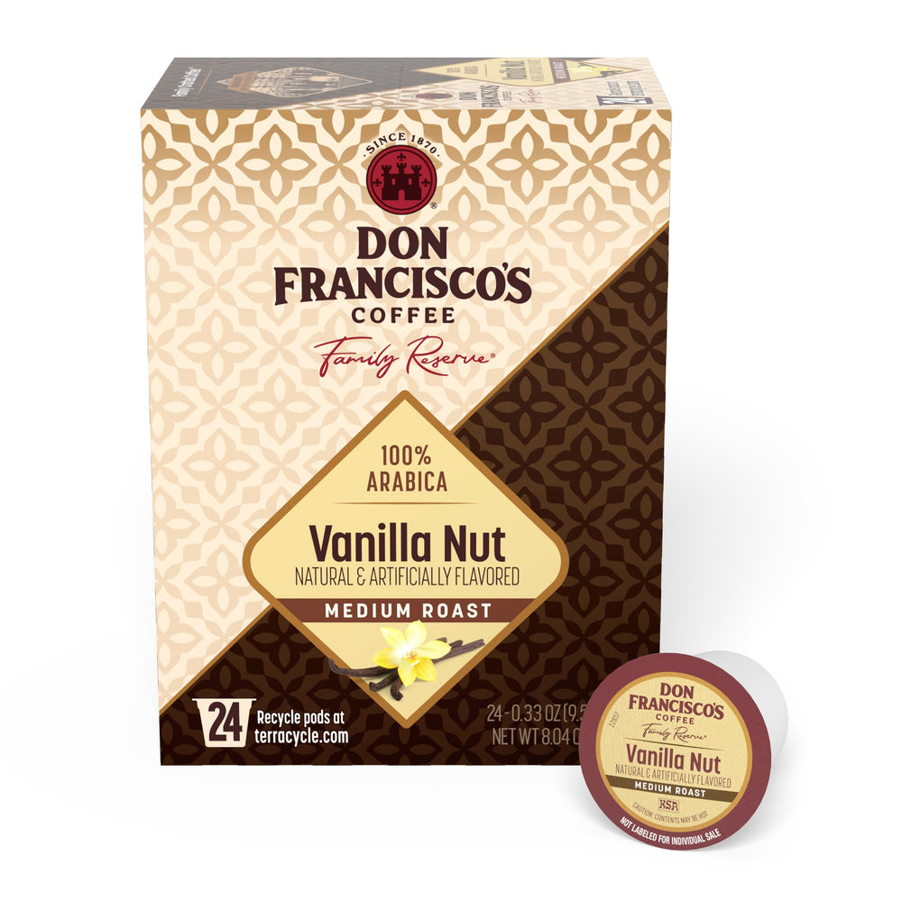 Don Francisco's front packaging showing 24-count box and inviting aroma