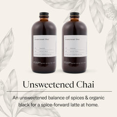 Dona chai label close-up displaying ingredients and batch small-batch brewing, emphasizes quality