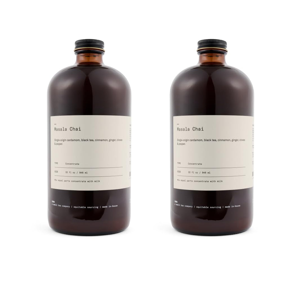 Dona Chai front packaging showing two 32oz bottles and brand clarity benefit