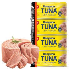 DONG WON front packaging 4-pack showing cans and branding, convenient pantry staple