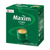 Dongsuh Maxim decaffeinated pack front view showing 50 sticks and convenience