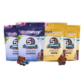 Don't Worry front packaging showing chocolate and blueberry flavor and benefits