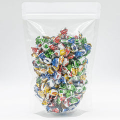 Donty-Tonty blackberry candy split open, shows fruity center for flavor indication